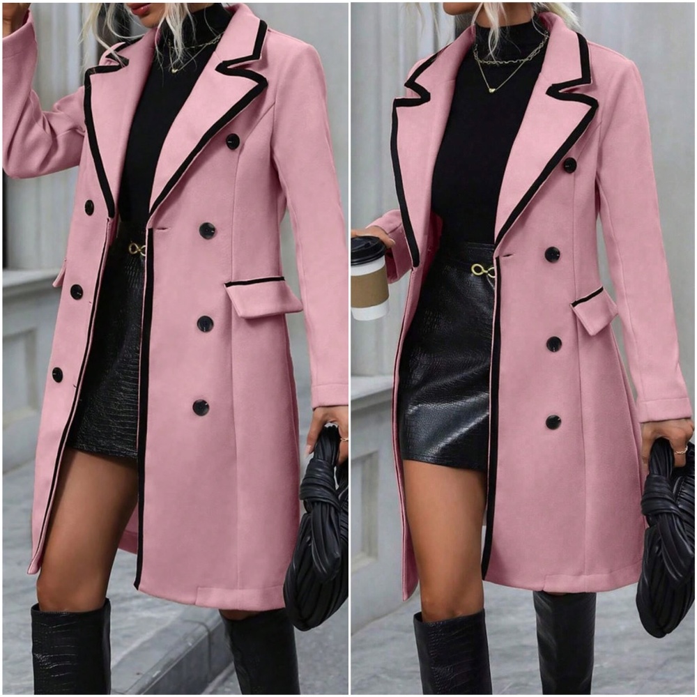 Classic Two Tone Button Color Block jacket Coat - Picture 4 of 7